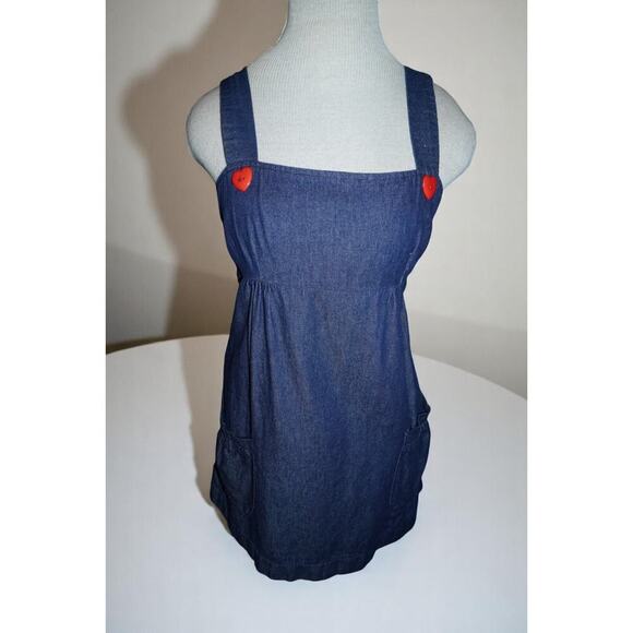 Monteau Denim Mini Dress Heart Button Pinafore Style Size XS/S - Picture 1 of 7